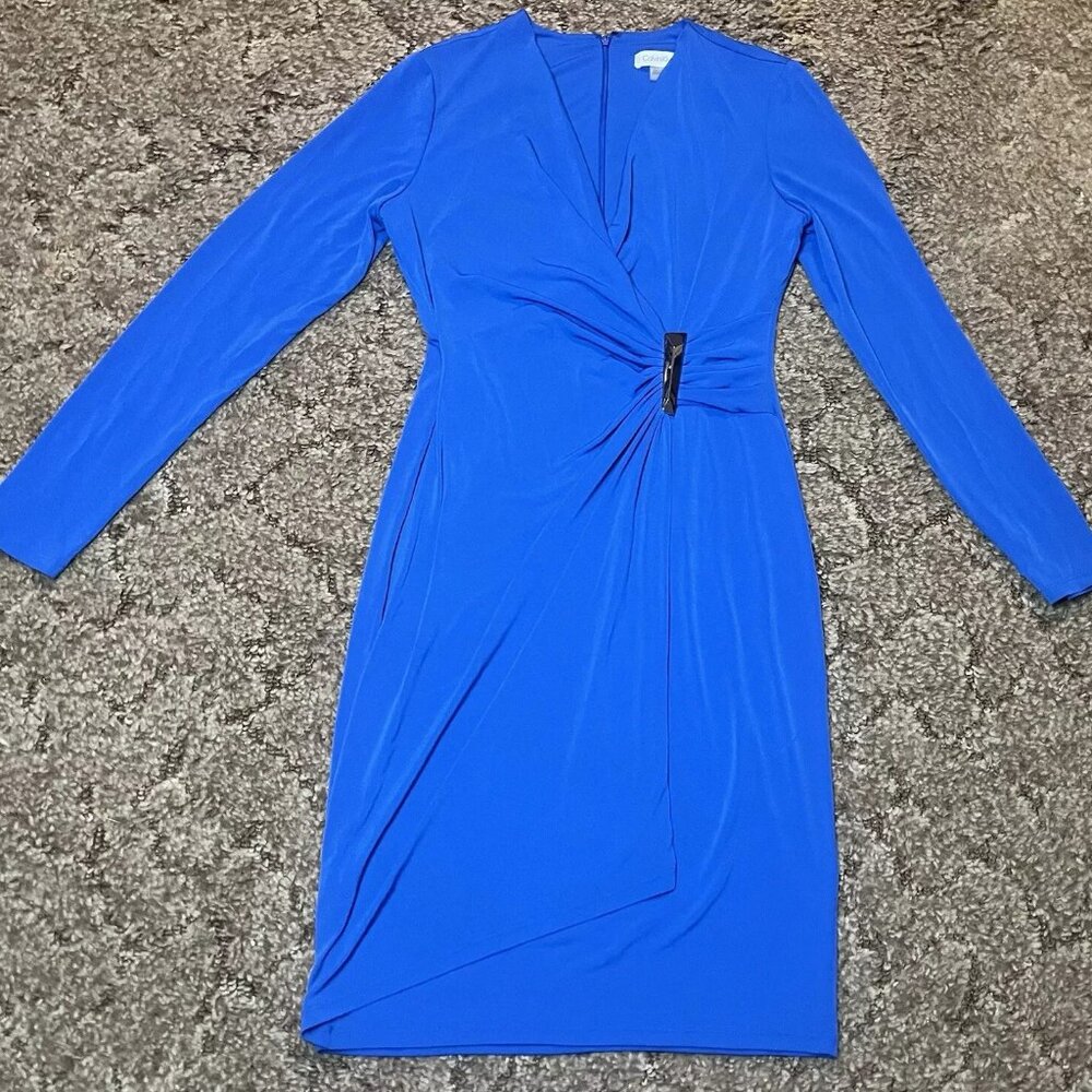 Calvin Klein Dress Womens 4 Royal Blue Long Sleeve Wrap